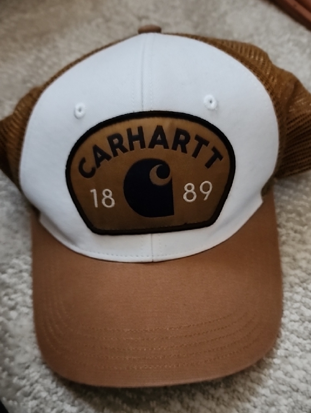 Carhartt White and Brown Logo Mesh Trucker Cap
